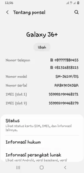 Dijual samsung j6plus dengan harga 750Ribu Ram 3/32