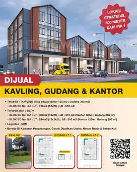 DIJUAL! KAVLING, GUDANG + KANTOR  KAWASAN KAPUK OFFICE PARK
