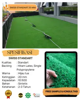 Rumput sintetis tipe swiss standart 2 cm