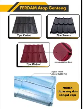 Genteng Metal Aspal Pasir Aluminium Foil Ringan Peredam Panas Ferdam