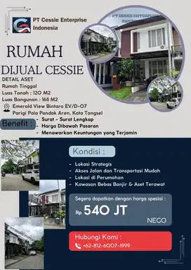 DIJUAL MURAH RUMAH EMERALD VIEW BINTARO - VIA CESSIE