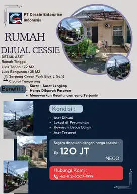 DIJUAL MURAH RUMAH SERPONG GREEN PARK - VIA CESSIE