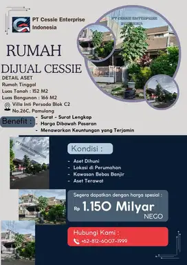 DIJUAL MURAH RUMAH VILLA INTI PERSADA - VIA CESSIE