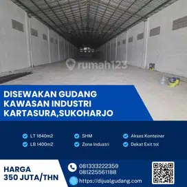 Gudang Sukoharjo Disewa Cepat – 1840m², Bangunan 1400m²