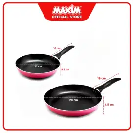 (MAXIM) 2 pcs Teflon Fry Pan 20 cm & 26 cm Bonus Spatula Silikon Hitam