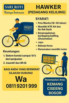 Lowongan kerja hawker (pedagang keliling) sari roti