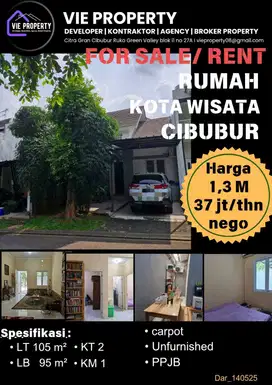 Di Sewakan Rumah Unfurnish Cluster Favorite. Kota Wisata Cibubur.