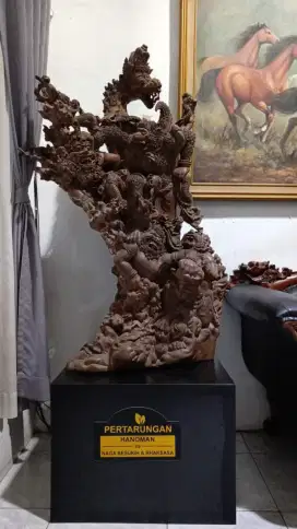 Patung Ukiran Bali Hanoman vs Naga Besukih & Rhaksasa