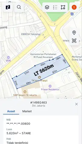 Dijual Tanah 5620 m2 SHM di pinggir jalan raya Menteng