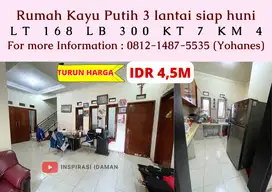 Rumah Kayu Putih 168mtr 3 lantai 7KT siap huni