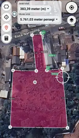 Kavling Bantar Gebang Jl Narogong 5.525m² hadap Timur