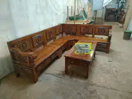 Kursi tamu minimalis sudut bagong full kayu jati