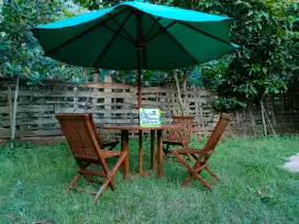 Meja makan payung outdoor minimalis full kayu jati