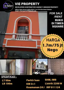 DISEWAKAN MURAH, RUKO BARU RENOV DI RUKO TIMES SQUARE CIBUBUR