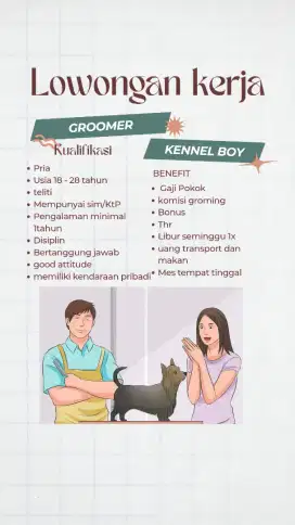 Lowongan pekerjaan posisi *Groomer dan Kennel boy*