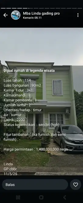 Di Jual Cepat rumah Di legenda Wisata