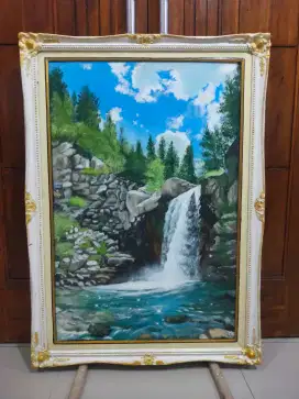 Lukisan kanvas pemandangan air terjun