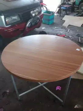 meja bundar tebal 2 cm lapis melamin coklat