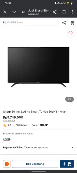 SHARP 4K GOOGLE TV 50 INCH 0% BUNGA BEBAS 1-2 KALI CICILAN