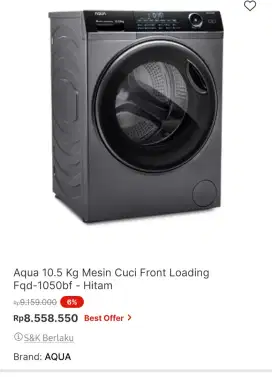 MESIN CUCI AQUA FRONT LOAD 10.5KG