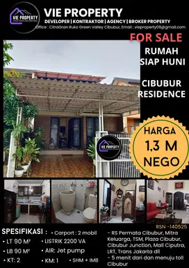 JUAL BUTUH, HARUS SEGERA LAKU  Rumah siap huni di  Cibubur Residence