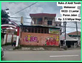 Turun Harga Ruko Jl Andi Tondro Makassar  9X22- 2 Lantai Poros Jalan