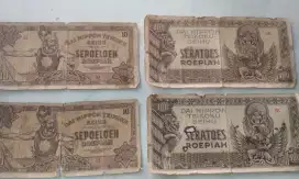 Empat lembar uang kertas kuno seri wayang