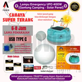 Lampu LED UFO Outdoor Portable Darurat/Camping Tenaga Surya 400W-Putih