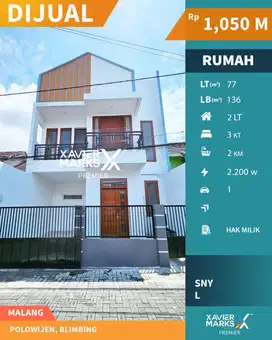 Dijual Rumah Baru 2 Lantai Polowijen Blimbing Malang