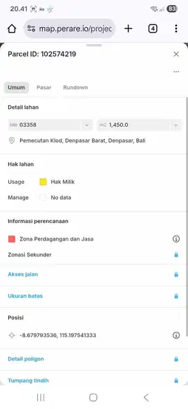 Tanah dijual 14 are  jl imam Bonjol Denpasar Bali