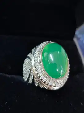 Natural Green chalcedony erat kura + ring mewah