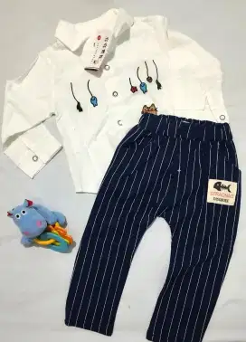 Setelan baju anak putih navy