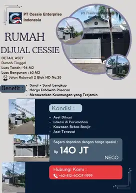 DIJUAL MURAH RUMAH JLN RAJAWALI II - VIA CESSIE