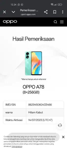 Oppo A78 4G original NFC Ram 8+8/256
