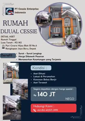 DIJUAL MURAH RUMAH PURI CINERE HIJAU - VIA CESSIE