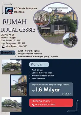 DIJUAL MURAH RUMAH PERUM PALEM HIJAU - VIA CESSIE