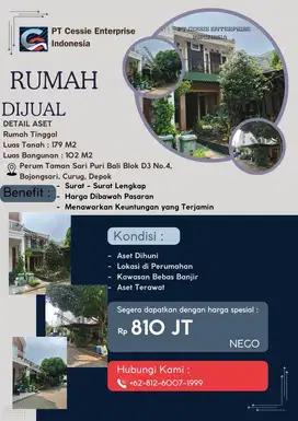DIJUAL MURAH RUMAH TAMAN SARI PURI BALI - VIA CESSIE