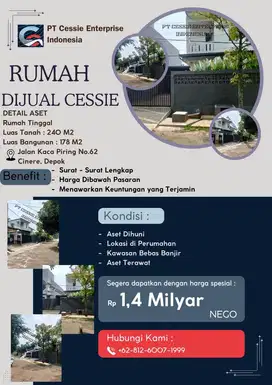 DIJUAL MURAH RUMAH JLN KACA PIRING - VIA CESSIE