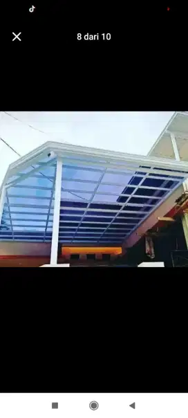 Kanopi carport Teres minimalis mewah atap solarplat transparan