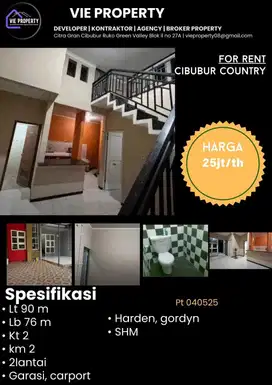 Di Sewakan Rumah 2 lantai Semi furnish . Cibubur Country Cikeas.
