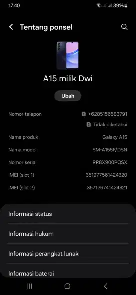 Samsung A15 RAM 8/128