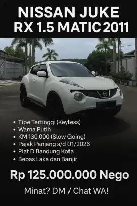 Bismillah For Sale – Nissan Juke RX 1.5 A/T 2011 (Tipe Tertinggi)