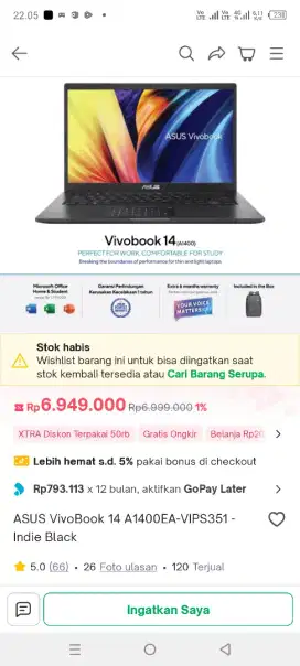 DI JUAL LAPTOP ASUS VIVOBOOK 14 8/512GB