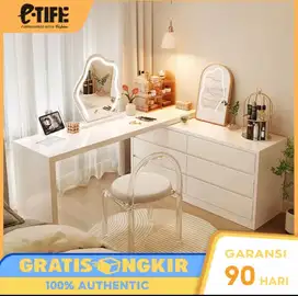 Meja rias + cermin kaca led + kursi cantik