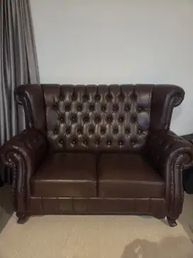 Sofa chester field 2 seat dan 1 seat asli kulit