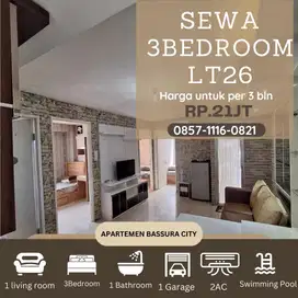 3BR sewa full furnished atas mall /3bln apartemen bassura city