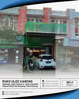 Dijual Ruko/Toko di Jalan Teuku Iskandar dekat Simpang 7 Ulee Kareng