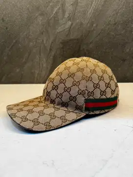 Gucci original GG Canvas Baseball Hat with Red Green Stripe Beige