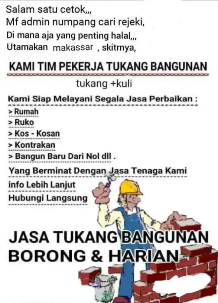 Tukang bangunan harian/borongan dan buat pagar besi