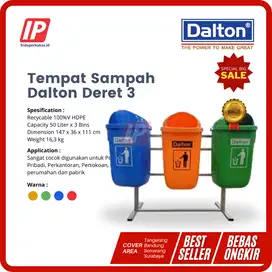 Tempat Sampah Dalton Deret 3 x 50 Liter Set Tiang
